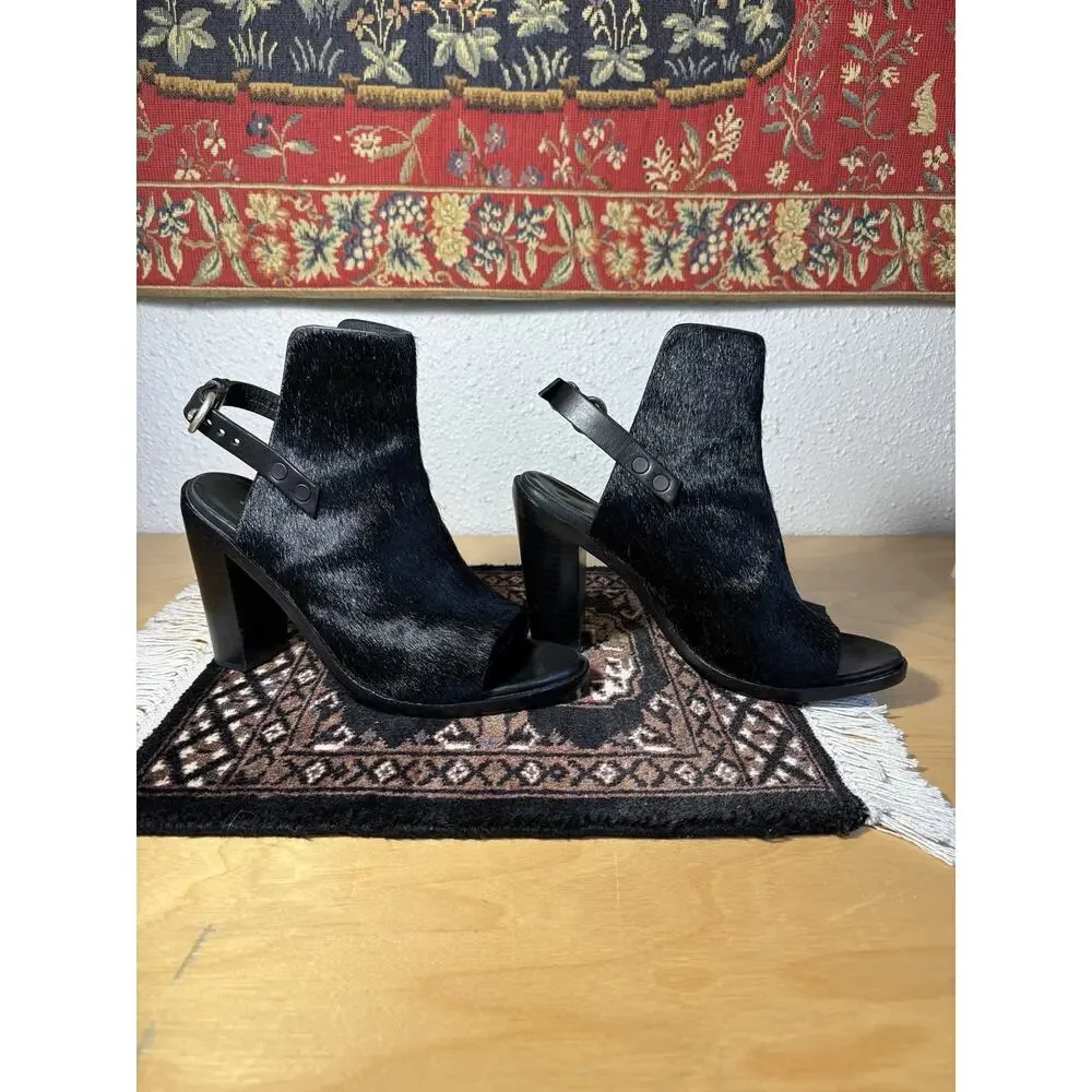 rag bone wyatt black pony hair slingback open toe bootie block heels designer 9